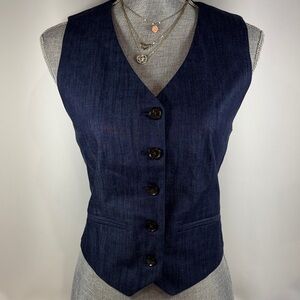 BANANA REPUBLIC woman’s Denim/Navy Button-Up Vest NWT